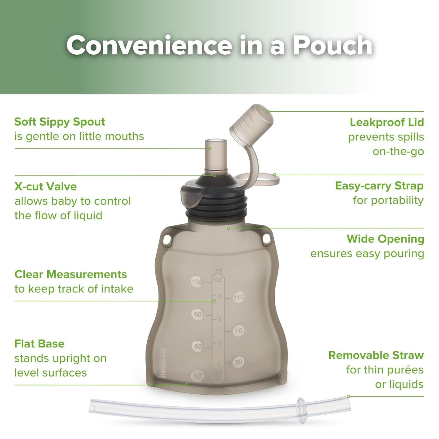 haakaa Reusable Baby Food Pouches Refillable Baby Squeeze Silicone Yummy Pouch, Soft Reusable Squeeze Storage Food Pouch for Kids Toddler,Home Made Food Puree,Smoothie Pouch Bag, 4oz, 4 Pack,6m+