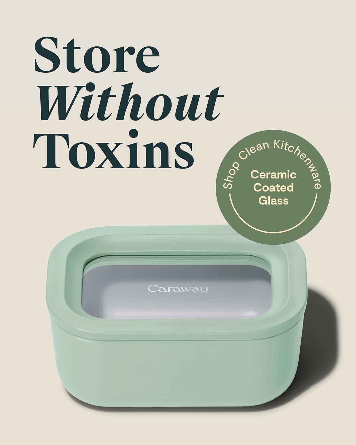 Caraway Mini Rectangle Food Storage Container - 2.6 Cup Glass Storage Container for Food - Non-Toxic Ceramic-Coated Glass - Air Release Technology - Compact & Stackable Design - Mist