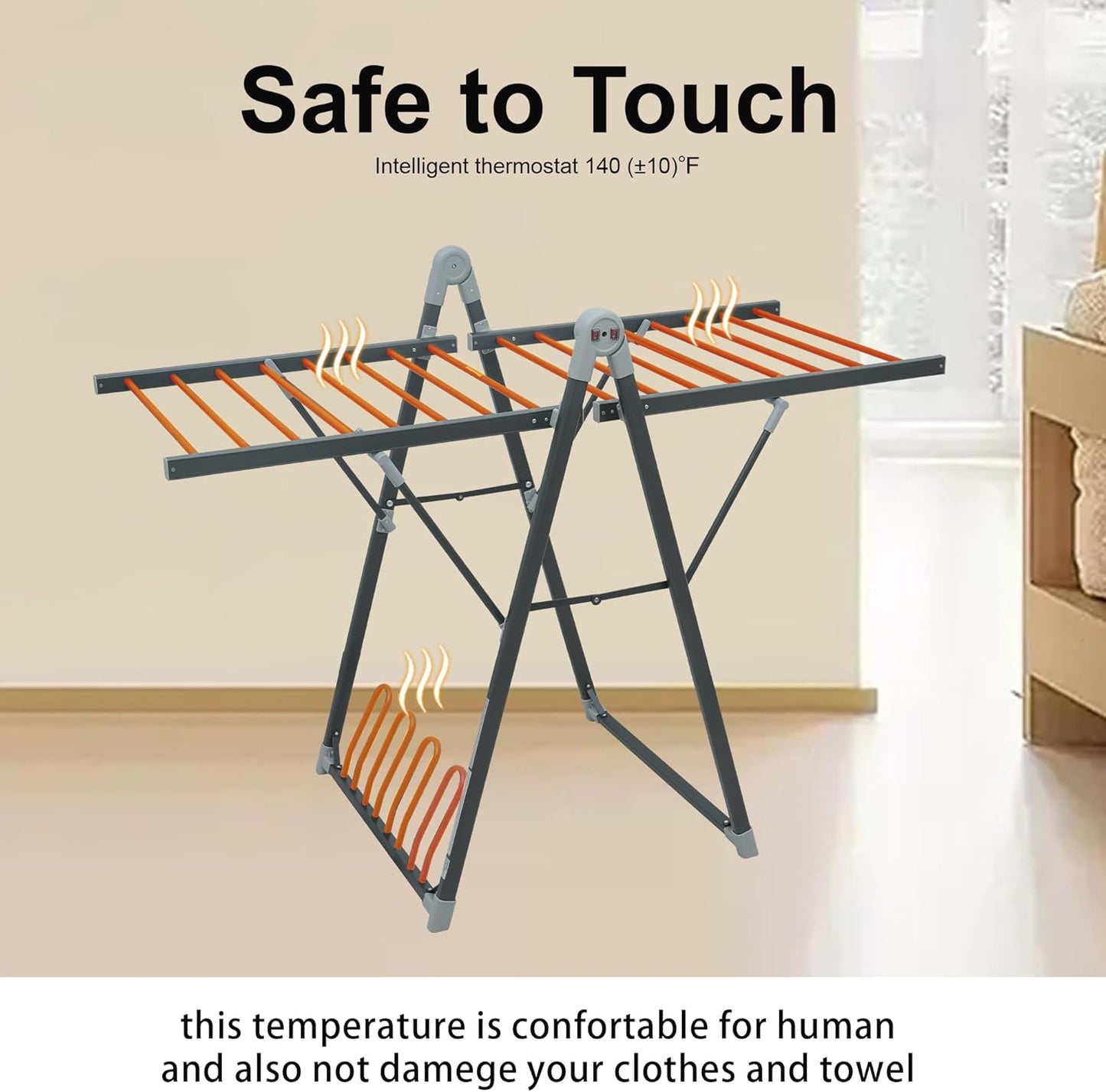 Electric Heating Clothes Drying Rack,Foldable Clothes Drying Rack,Suitable for Drying Clothes, Shoes and Socks.Plug & Play,Space Gray,Aluminum Alloy,One-Click Switch(39.37×52.56×25.98in)