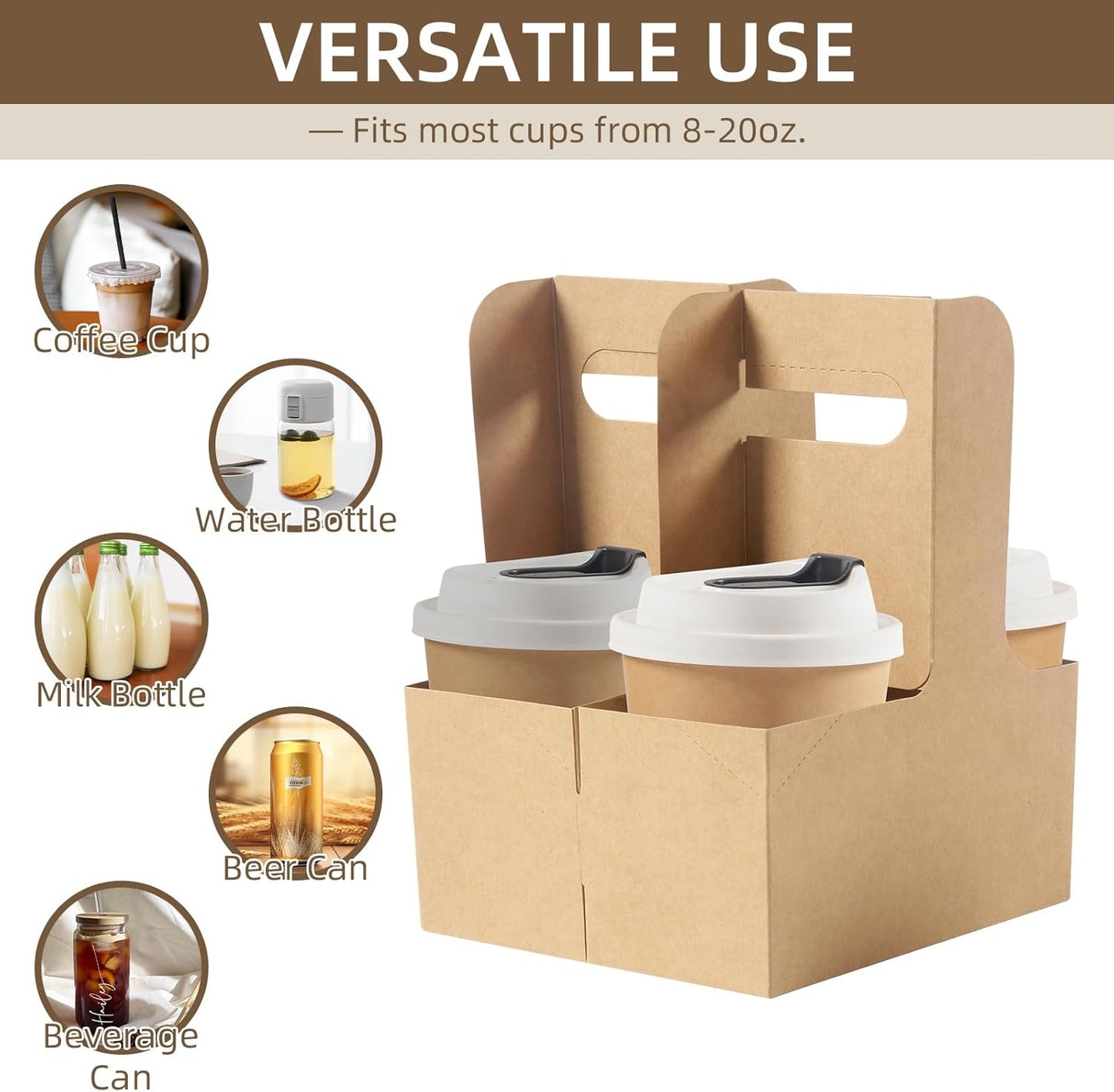 Disposable Coffee Cup Carrier for Delivery, 2 Cup Paperboard Cup Holder Portable Drink Holder Take Out Drink Carrier with Handle for Hot & Cold Drinks, 200 Pack