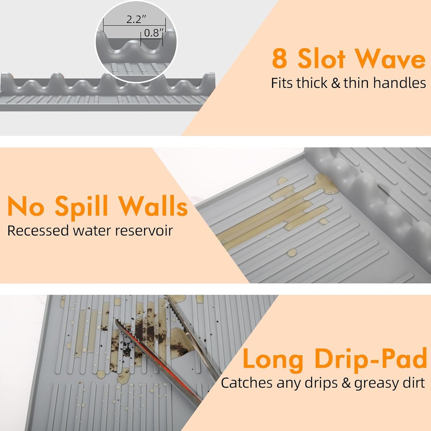 Griddle Mat Compatible with Blackstone, Silicone Grill Tools with Drip Pad, Spatula Mat for Outdoor Grill, Side Shelf Pad (Grey)