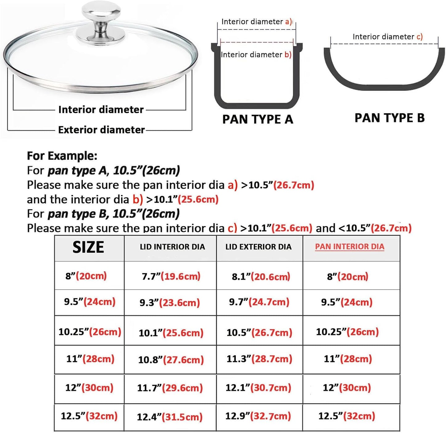 Glass Lid for 9.5 Inch Black Cast Iron Skillets Frying Pans, 24cm Tempered Lids for Dutch Ovens, 9.5 In Pan Cover with Stainless Steel Rim for Stock Pots, Dishwasher Safe