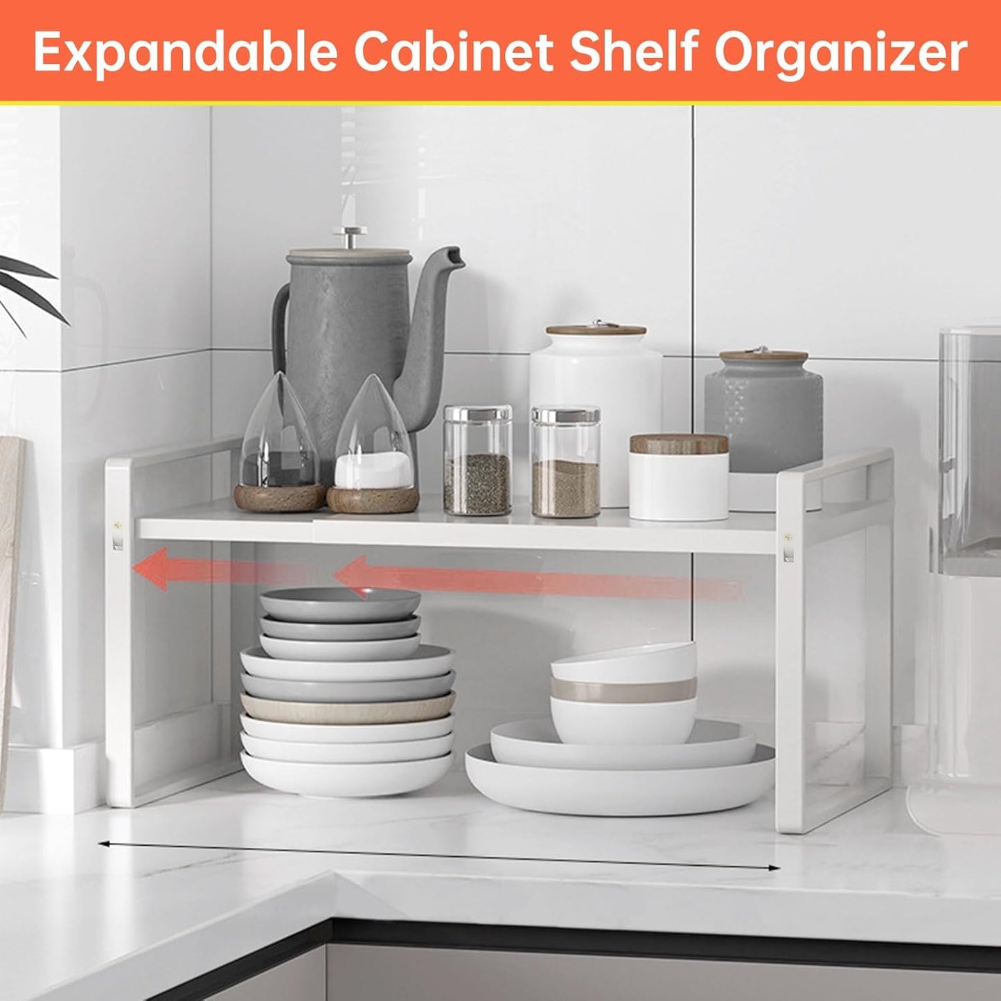 Expandable Cabinet Organizer 14"~25", Kitchen Shelf Organizer Spice Rack 11” wide, Cupboard Organizers And Storage Shelves, Kitchen Counter Organizers, Countertop Cabinets Small Pantry Shelf