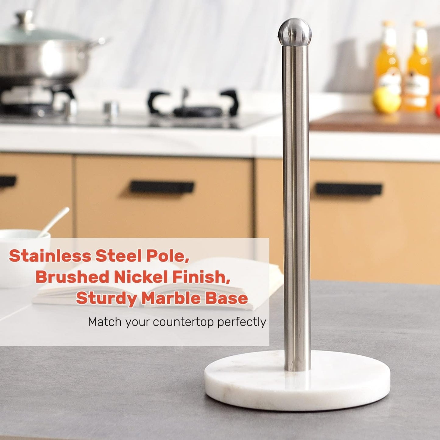 Heavy Weighted Paper Towel Holder, Easy One-Handed Design for Kitchen Stand, Sturdy Base for Standard and Mega Rolls (Silver Brushed)