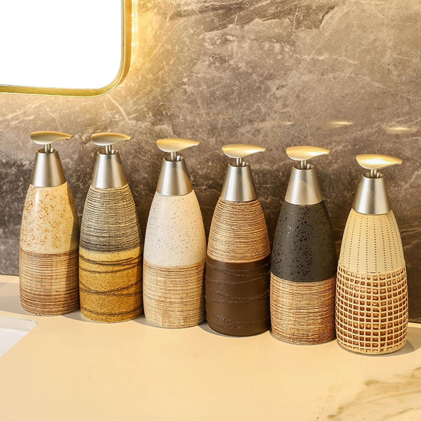 Ceramic Soap Dispenser with Plastic Pump – 12oz Refillable Liquid Dispenser for Bathroom, Kitchen, Office, Hotel, Airbnb, or Vacation Rental (Type C)