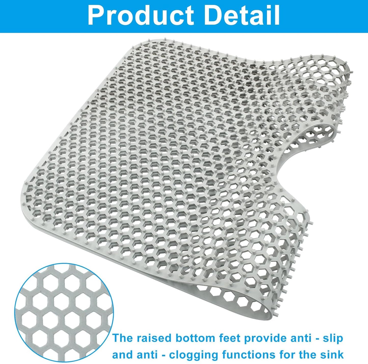 1 Pack Silicone Sink Mat, Center Drain Non-slip Sink Protectors Large Kitchen, Heat Resistant Mat Liner for Farmhouse Stainless Steel Porcelain Bottom