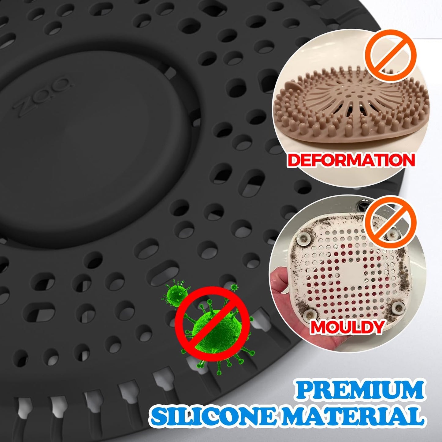 zaa Shower Drain Hair Catcher, Upgraded 2Pack Premium Silicone Drain Protector & Shower Drain Cover for Regular Floor Drains of Shower Room, Bathroom, Black