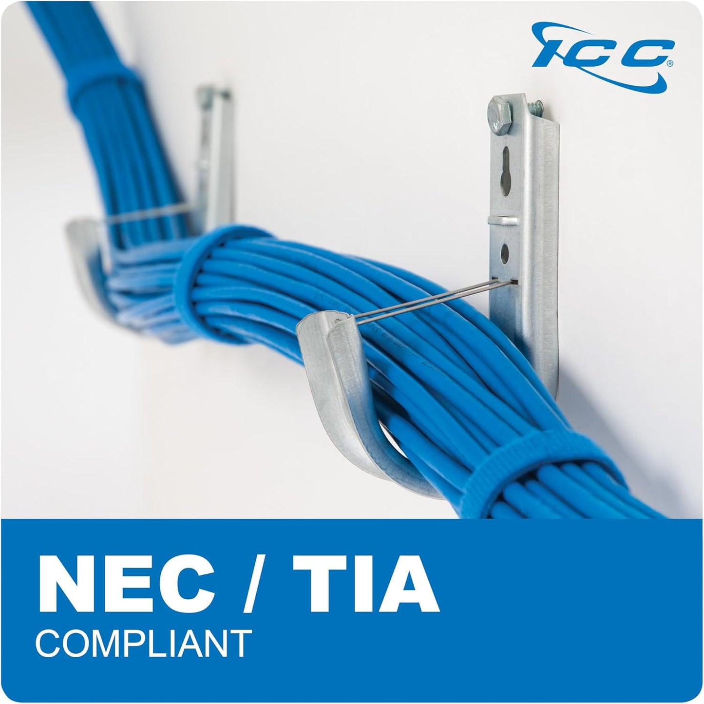 ICC 4-Inch Wall Mount J-Hook – 25-Pack, Cable Support Hooks with Retainer Clips, Galvanized Steel with Zinc Finish – for Structured Cabling and Cable Management