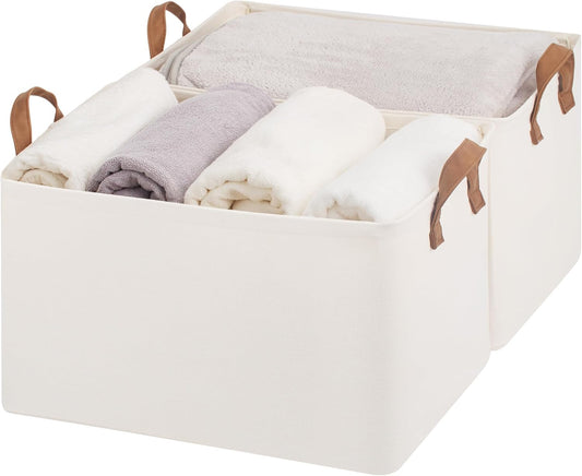 StorageWorks Storage Bins, Fabric Storage Bins for Shelves, Extra Large Storage Baskets with Metal Frame, Closet Baskets and Bins with Handles, Jumbo, Natural Color, 2-Pack