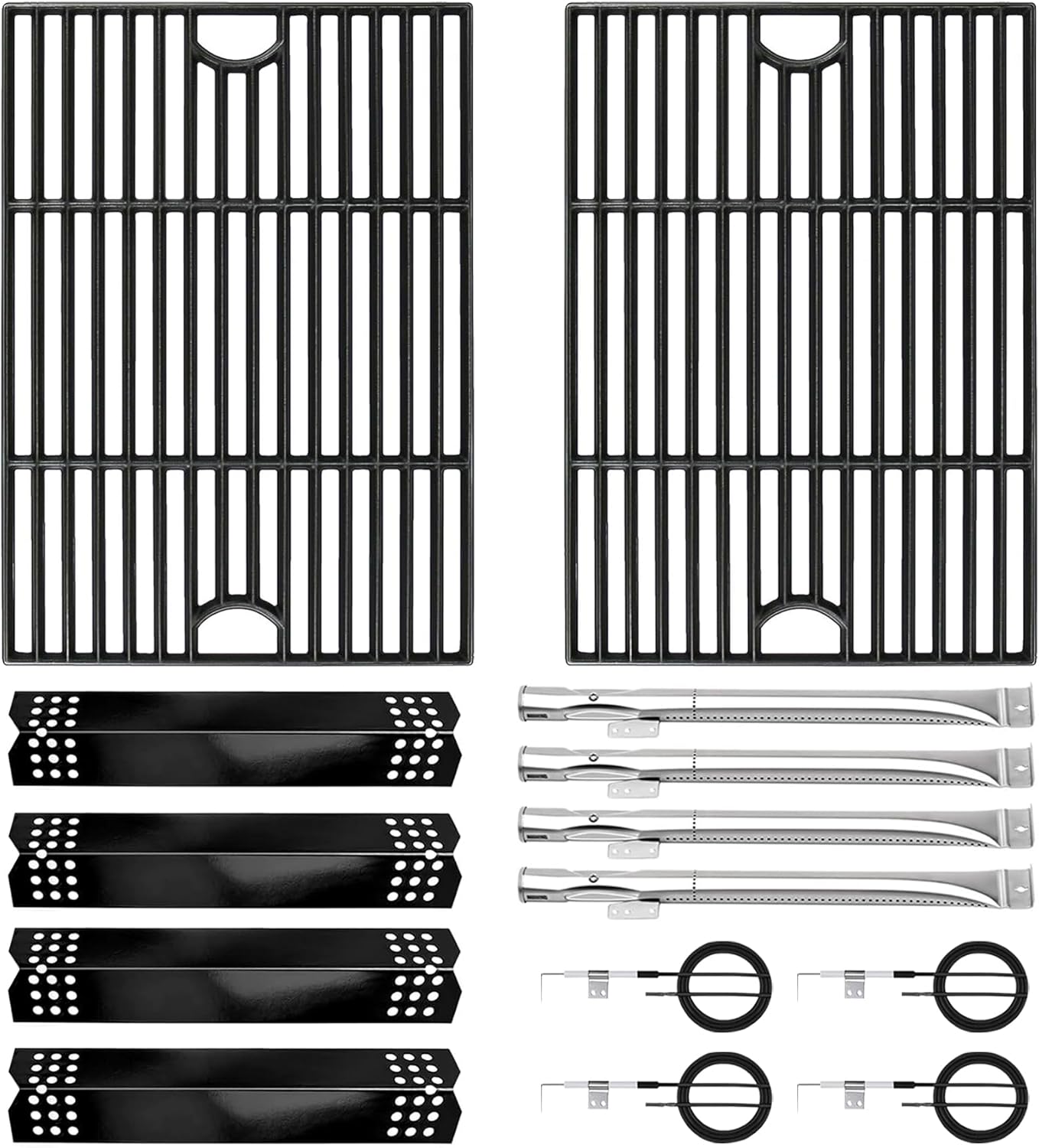 CANDANA Replacement Parts for Nexgrill 4 Burner 720-0830H 720-0830D 720-0783C 720-0783E 720-0958A, 17" Cast Iron Grill Grate, Grill Burner, Heat Plate, Igniters for 5 Burner 720-0888N