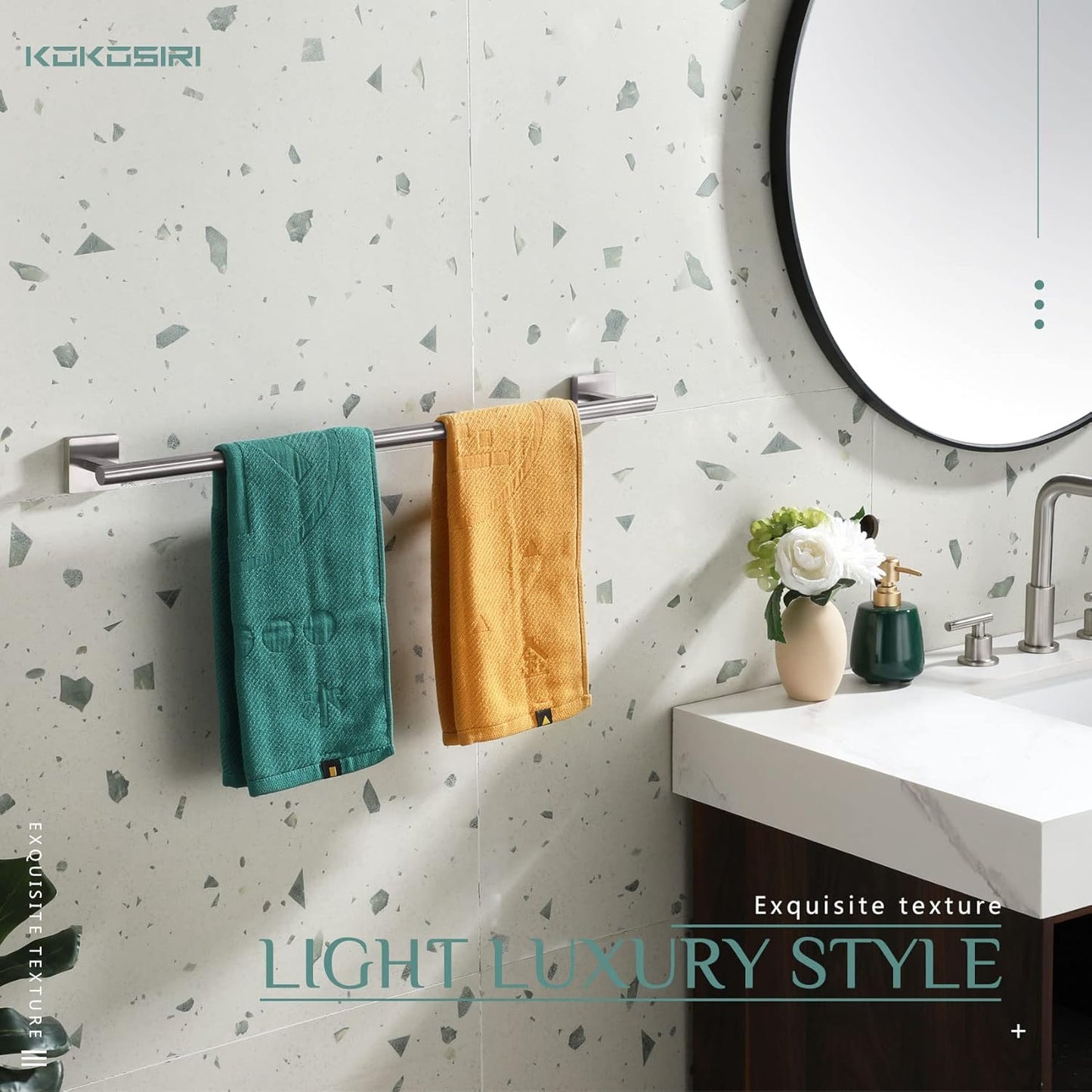 KOKOSIRI Towel Holder Bathroom Accessories Towel Bar for Bath Kitchen Necklace Holder 24 Inch Brushed Nickel Stainless Steel B4005BR-L24