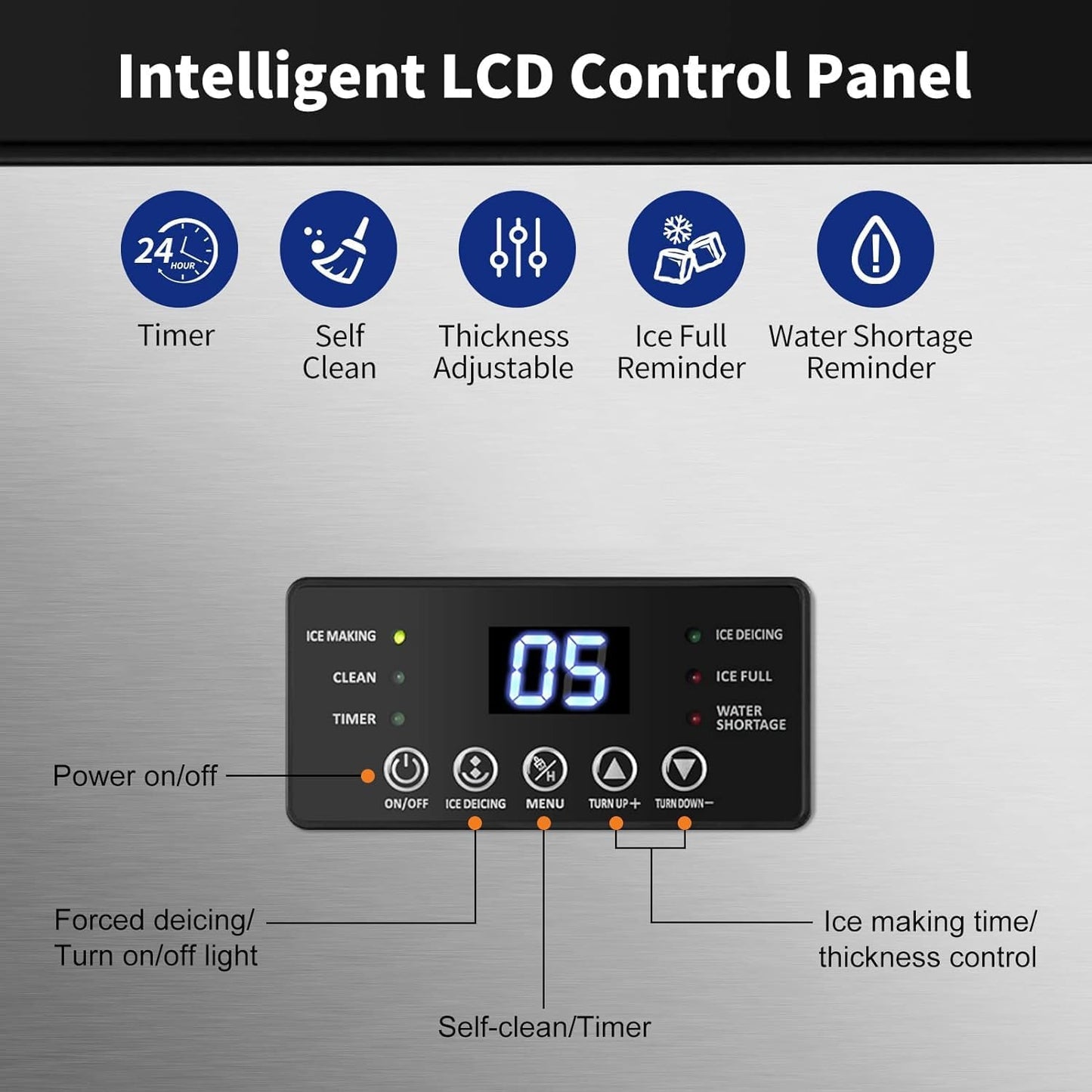 Commercail Ice Maker 130Lbs/24H with 35Lbs Ice Capacity,Upgraded 15" Wide Under Counter Ice Machine 45Pcs Ice Cubes,Commercial Ice Machine Self Clean Stainless Steel Built-in or Freestanding