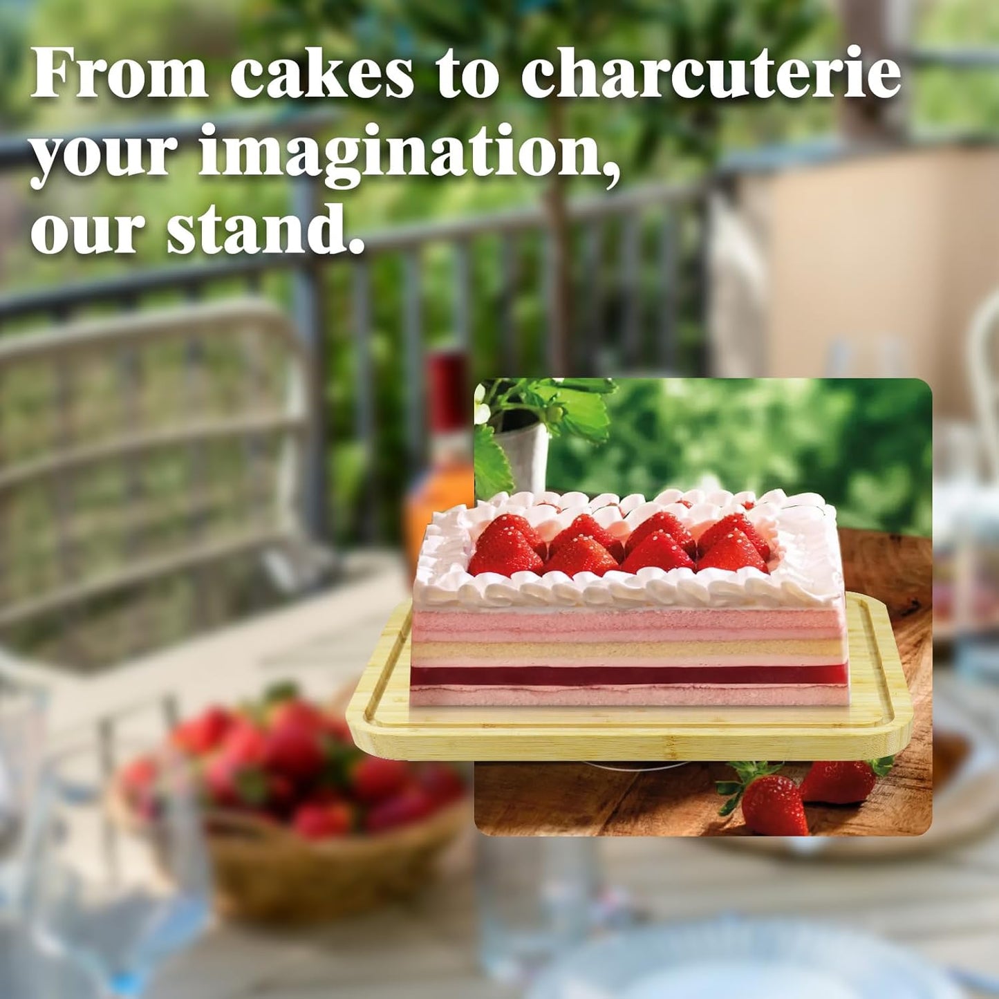 Cutesun Bamboo Wood Cake Stand with Lid - Rectangular Cake Holder, 16'' 2-in-1 Dessert Table Display Set & Charcuterie Board for Cheese, Chips, Fruit Platter, Large/big Acrylic Cake Dome Cover, Natural