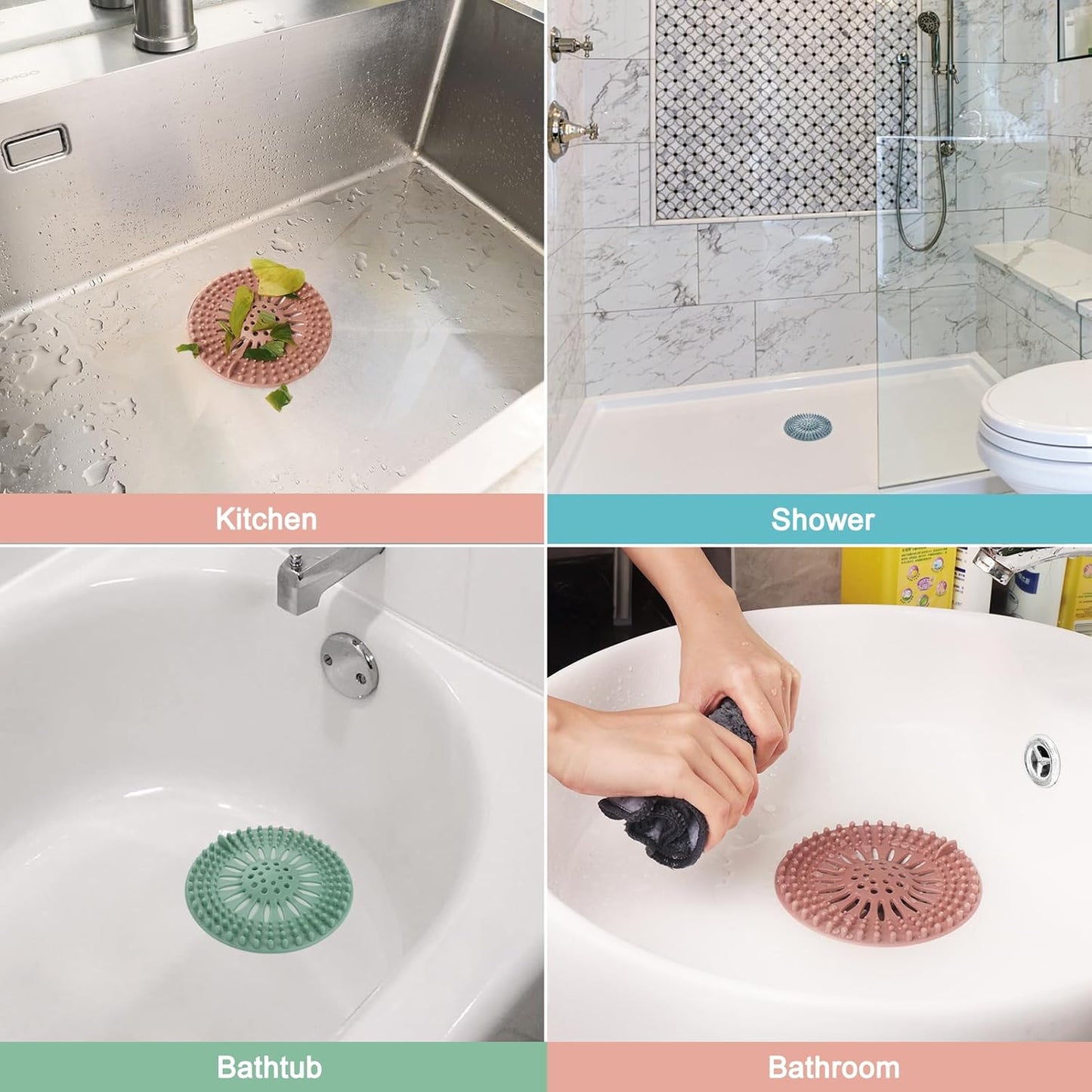Gotega Bathroom Sink Drain Strainers, Hair Catcher Shower Drain Covers Protector, Flexible TPR Material, Multiple Colors for Bathroom Tub Shower and Sink Hair Trap Garbage Disposal Parts, 5 Pack