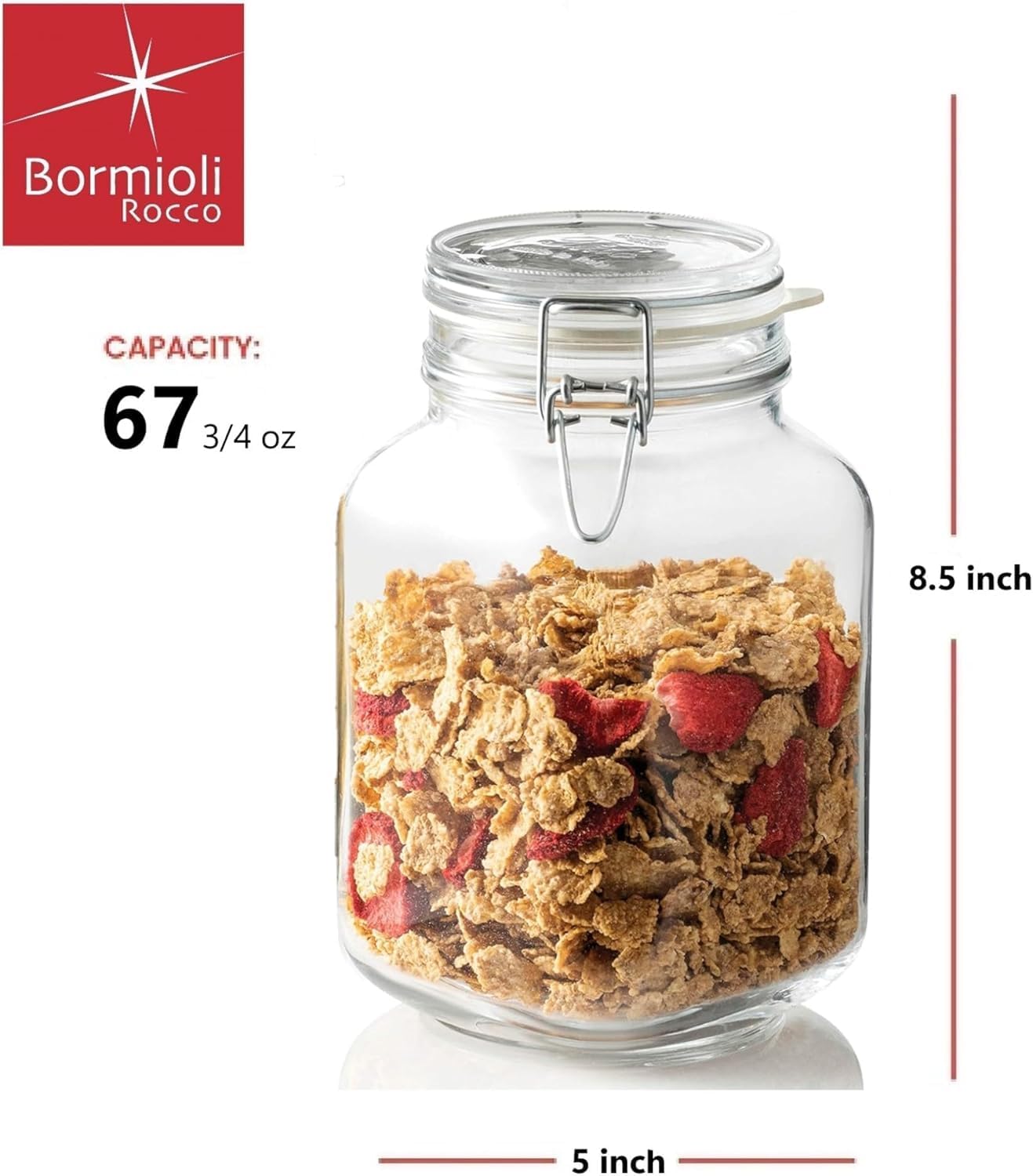 Bormioli Rocco 149240M02121197 Fido Glass Canning Jar Italian 67¾ oz-2 Liter (2 Pack), (Pack of 2), Clear