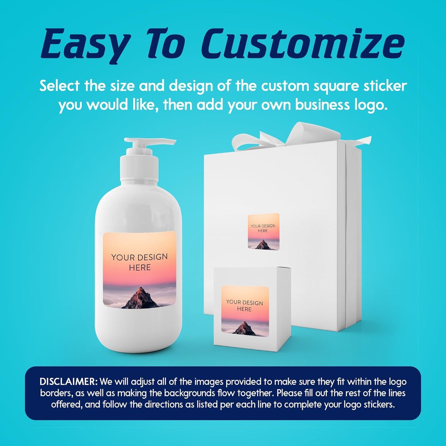 100 Custom Vinyl Stickers - Upload Your own Image, Text, Design, Logo - Personalized Logo Labels for Handmade, Packaging, Bottle, Jars, Candle, Brand Stickers (Mountain, 2x2 Square)