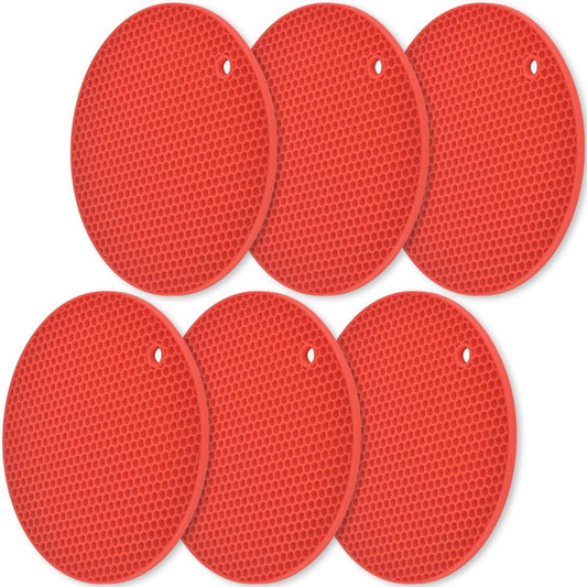 homEdge Silicone Trivets Mat, 6 Packs Multipurpose Non Slip Heat Resistant Pot Holder-Red