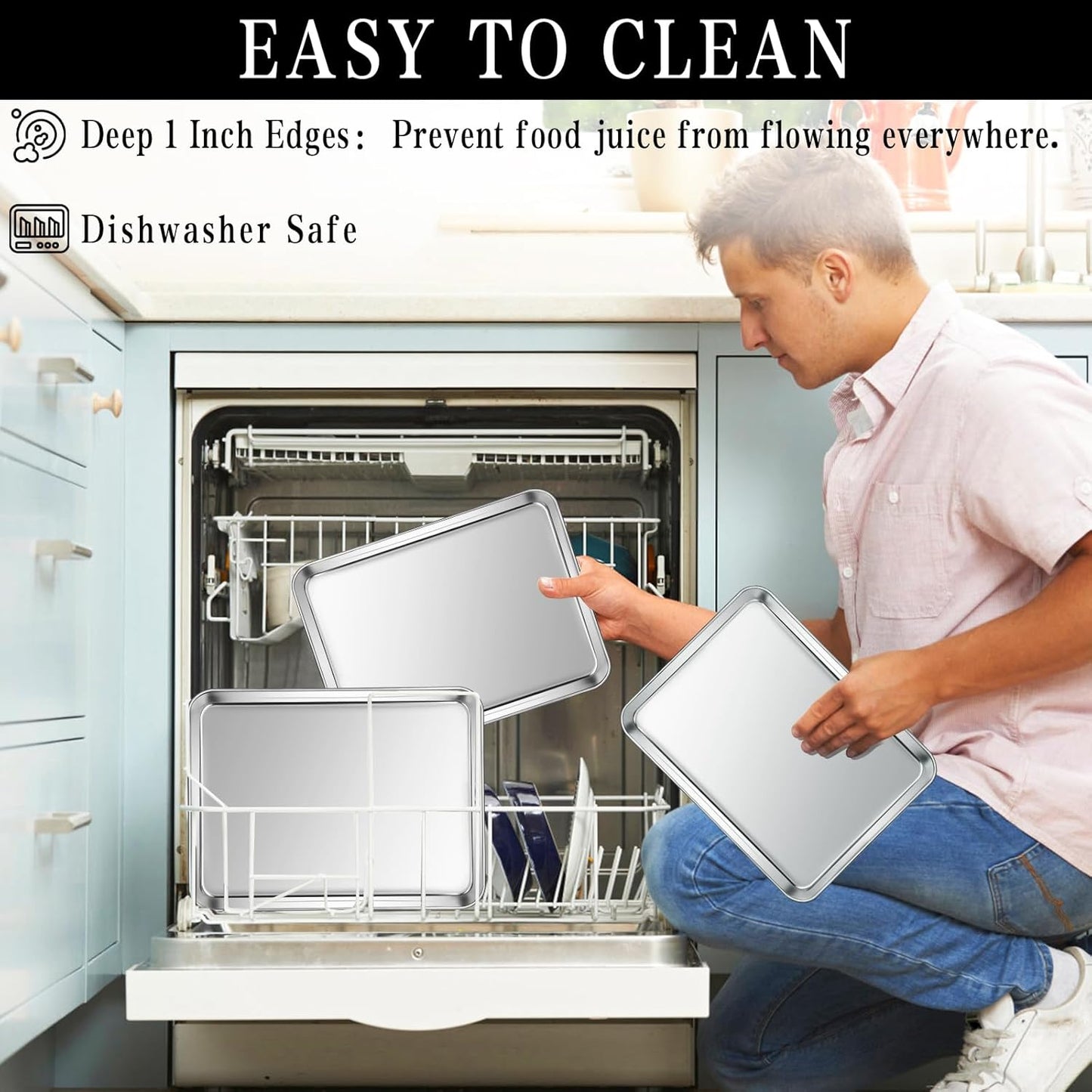 Stainless Steel Baking Sheet Set, 2 Pcs Half Cookie Sheet Pan Baking Trays for Oven, Non Stick and Heavy Duty and Easy Clean, 17.71 x 13.7 x 1 Inch