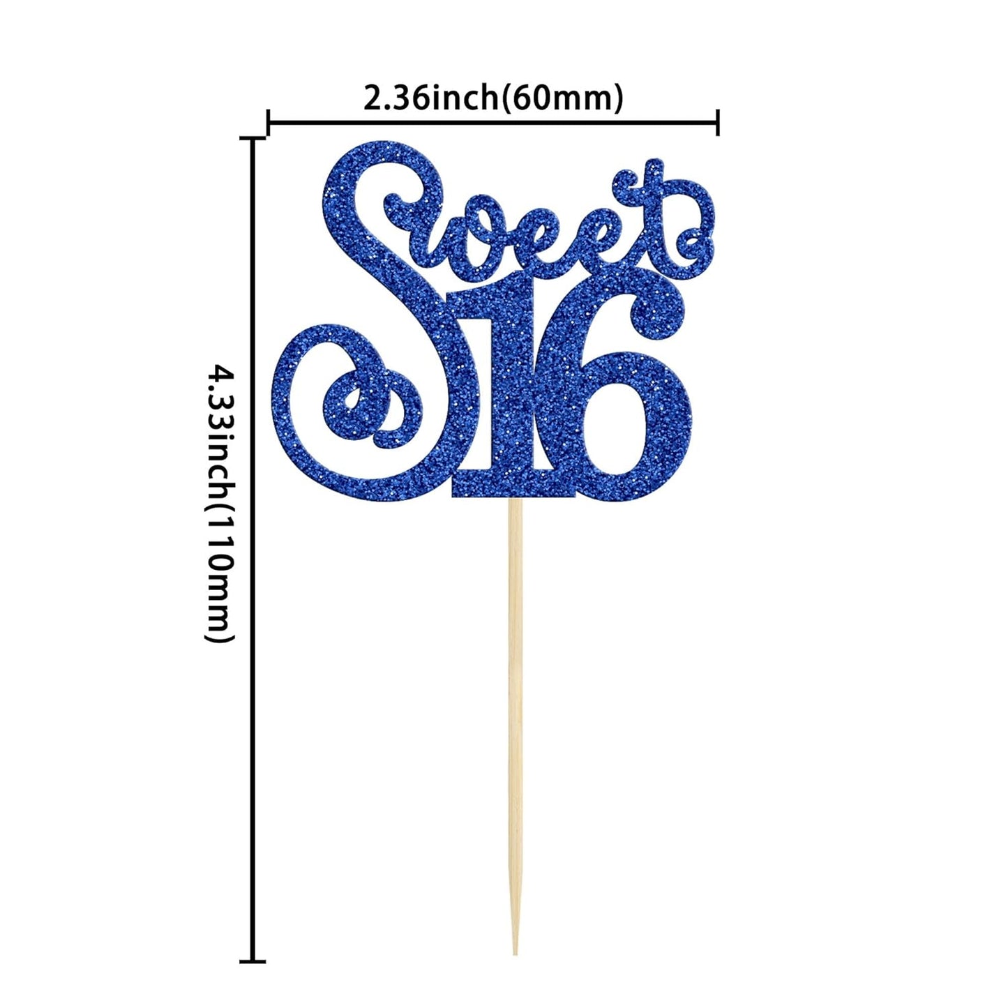 Gyufise 24 Pack 16th Birthday Cupcake Toppers Glitter Sixteen Happy Sweet 16 Cupcake Picks Cheers to 16 Years Old Cupcake Decorations for 16th Birthday Anniversary Party Cake Decorations Supplies Blue