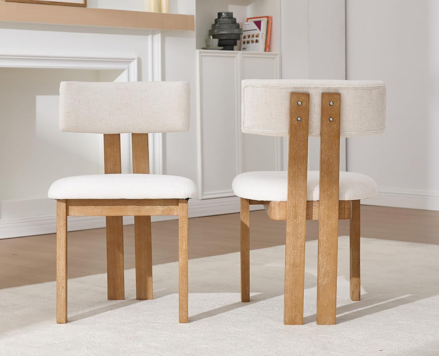 chairus Linen Dining Chairs Set of 6 Modern Farmhouse Kitchen Chairs with Open Low Back Upholstered Wood Side Chairs for Dining Room, Restaurant, Living Room, White