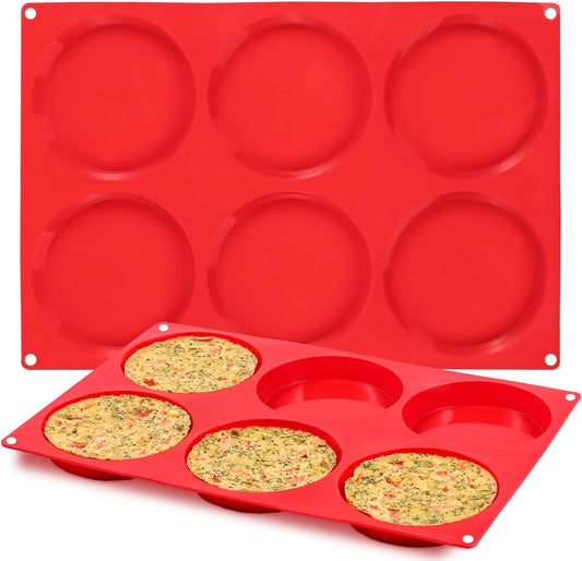 Jumbo Muffin Top Pan, 4 Inch Extra Large Egg Baking Pan for Oven Silicone Molds for Breakfast Sandwiches, English muffins, Whoopie Pies, Corn Bread, Egg bites, 2 Pack Red