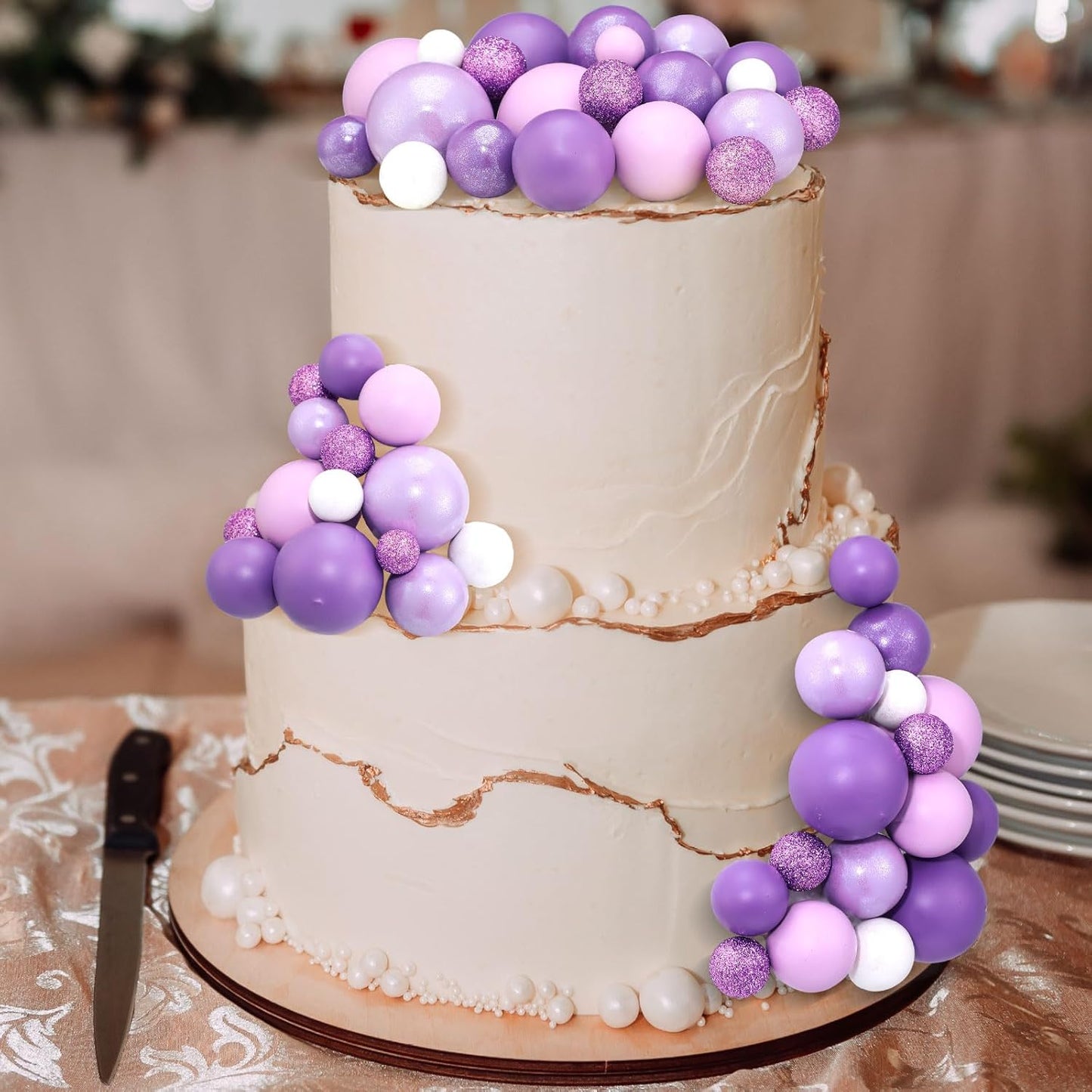 108 Pcs Balls Cake Topper DIY Cupcake Insert Foam Balloons for Cake Baking Wedding Anniversary Birthday Decoration(Assorted Purple,Multi Sizes)