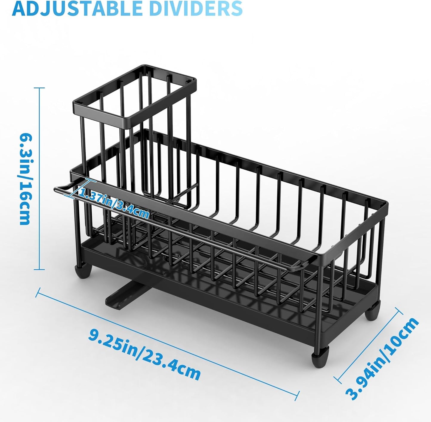 Cisily Sponge Holder for Kitchen Sink with Towel Rack, Sink Caddy with Kitchen High Brush Holder, Organzier Rustproof 304 Stainless Steel Dish Organizer Divider, Soap Dispenser Storage