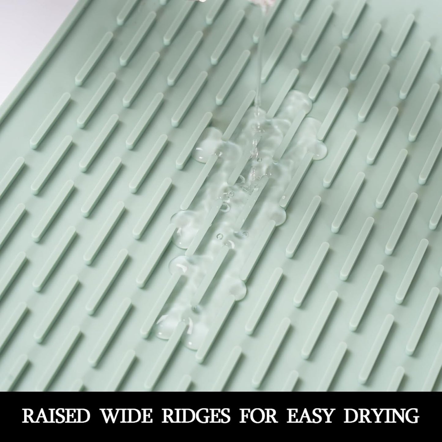 Dish Mat Silicone Dish Drying Mats Works For Drying Stemware Cocktail Glasses Silverware Pots Pans Knives and Dish Rack for Kitchen Counter Sink Bar Pads Easy to Clean (M (11.5" x 9.1") Green)
