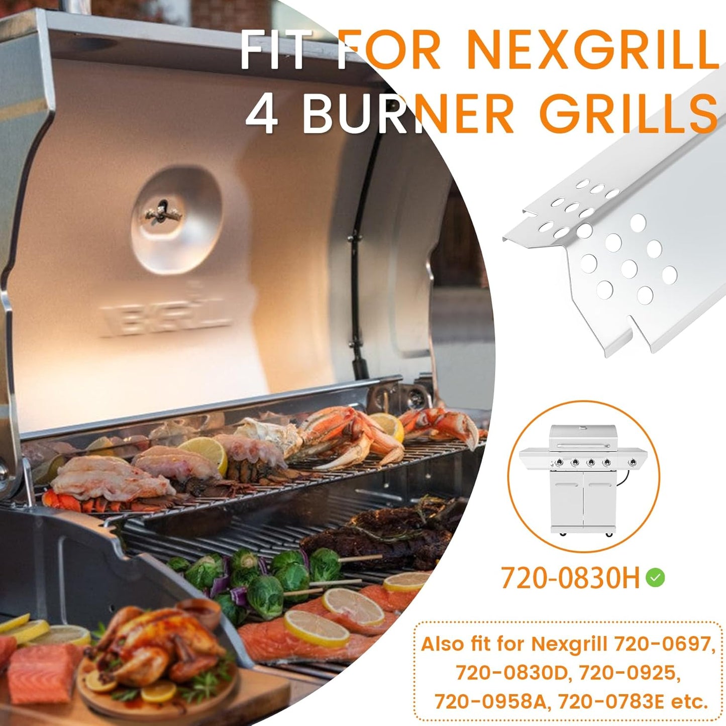 CANDANA Replacement Parts for Nexgrill 4 Burner Heat Tents Home Depot 720-0830H Gas Grill Flame Guards Shield Plates Burner Covers Stainless Steel 14.6"