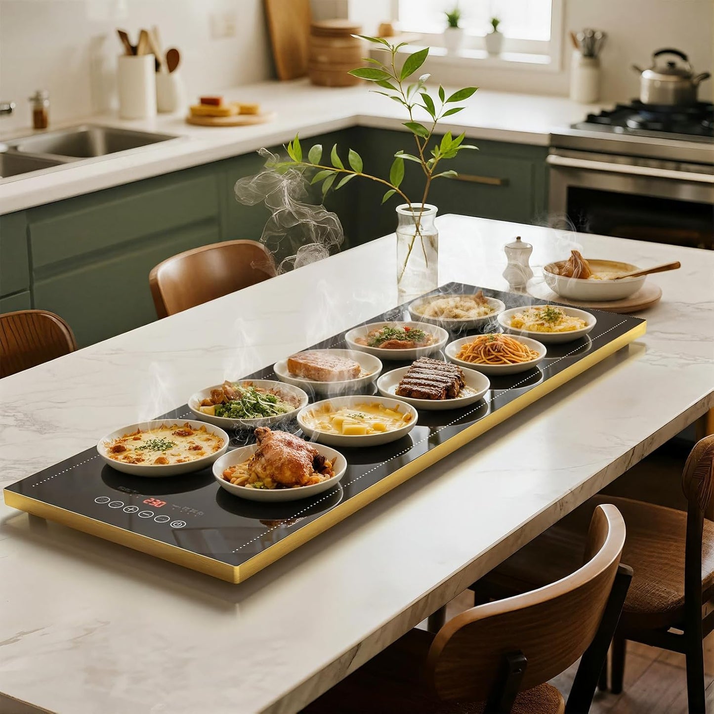 Electric Warming Tray for Buffet, Heats to 100°C in 8s, 11 Temp Settings 40–140°C, Touch Control, 24H Timer, Thermostat and Full Surface Heating, Food Warmer for Parties & Home (Extra Long 40"x12")