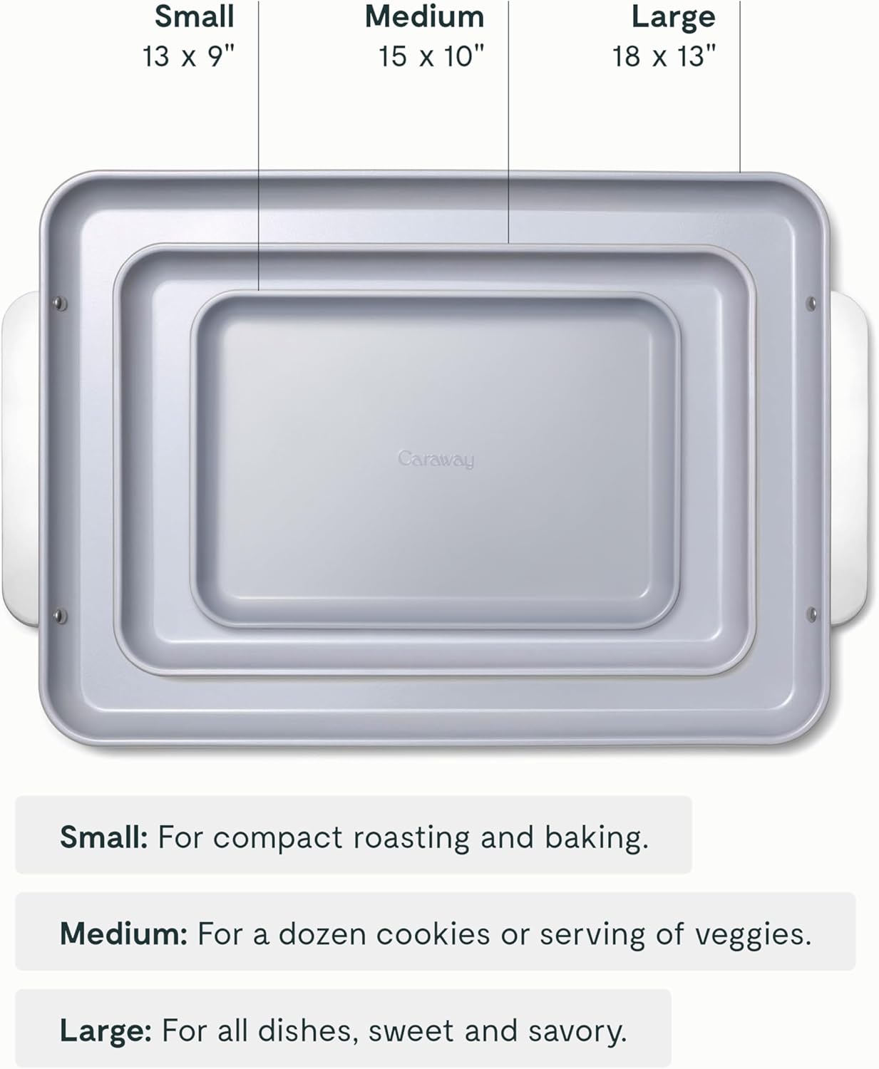 Caraway Non-Stick Ceramic Baking Sheet Trio - Naturally Slick Ceramic Coating - Non-Toxic, PTFE & PFOA Free - 18 x 13" Large, 15 x 10" Medium, & 9" x 13" Small - Sage