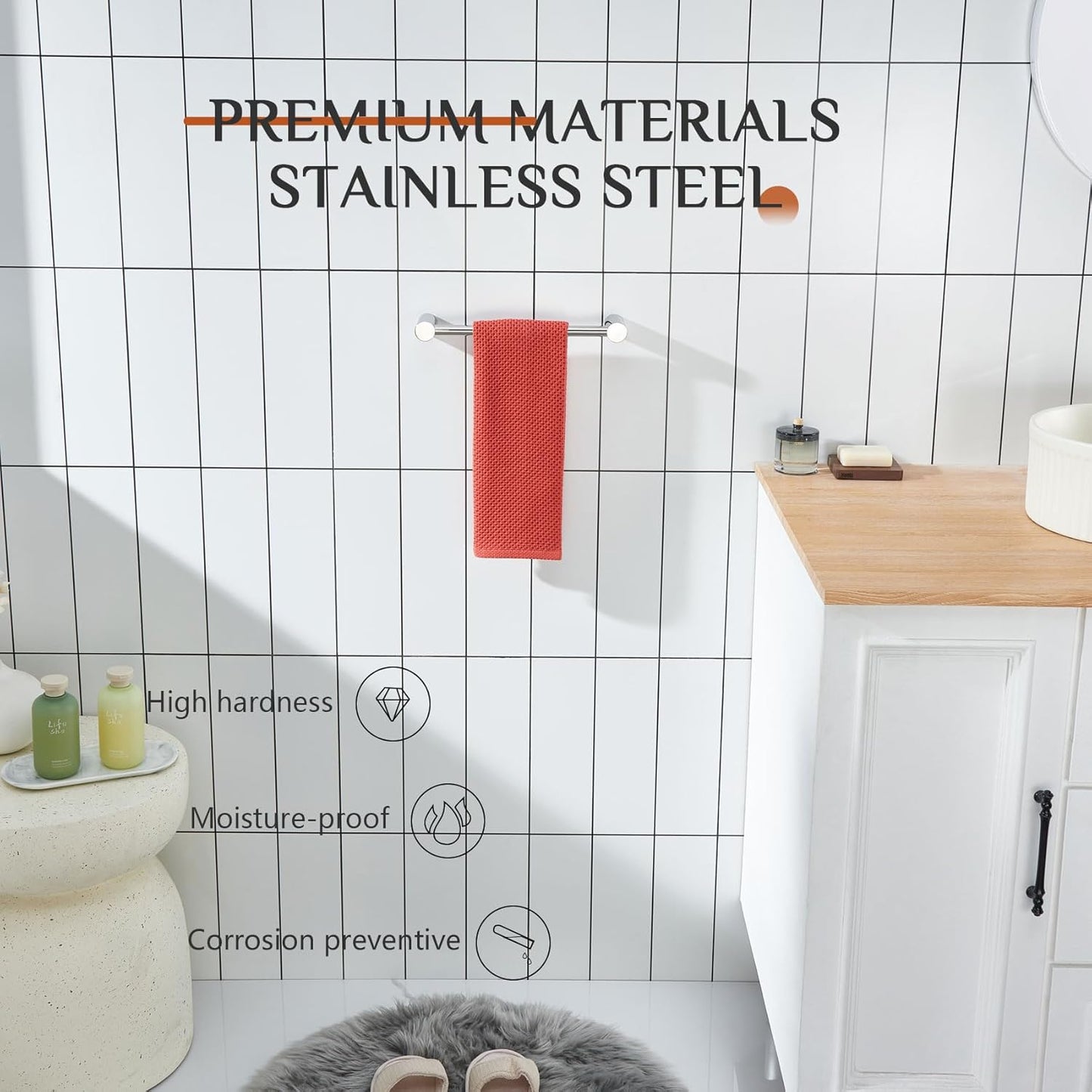 KOKOSIRI Towel Bar Chrome 16-Inch Single Rail Bath Towel Holder for Bathroom Wall Polished Stainless Steel Bathroom Hardware Wall Mounted, B4007CH-L16