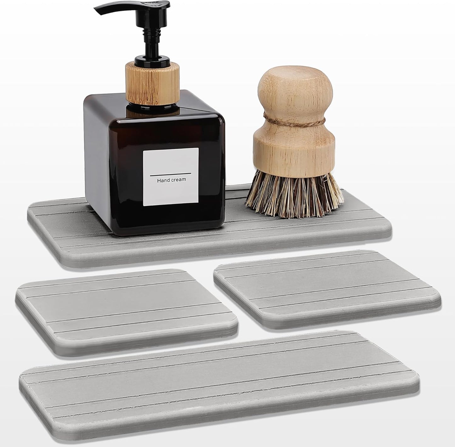 Evory Set of 4 Diatomite Soap Dishes, Kitchen & Bathroom Sponge Holders, Water Absorbing Stone Tray for Sink, Bathtub, Vanity (Light Grey)