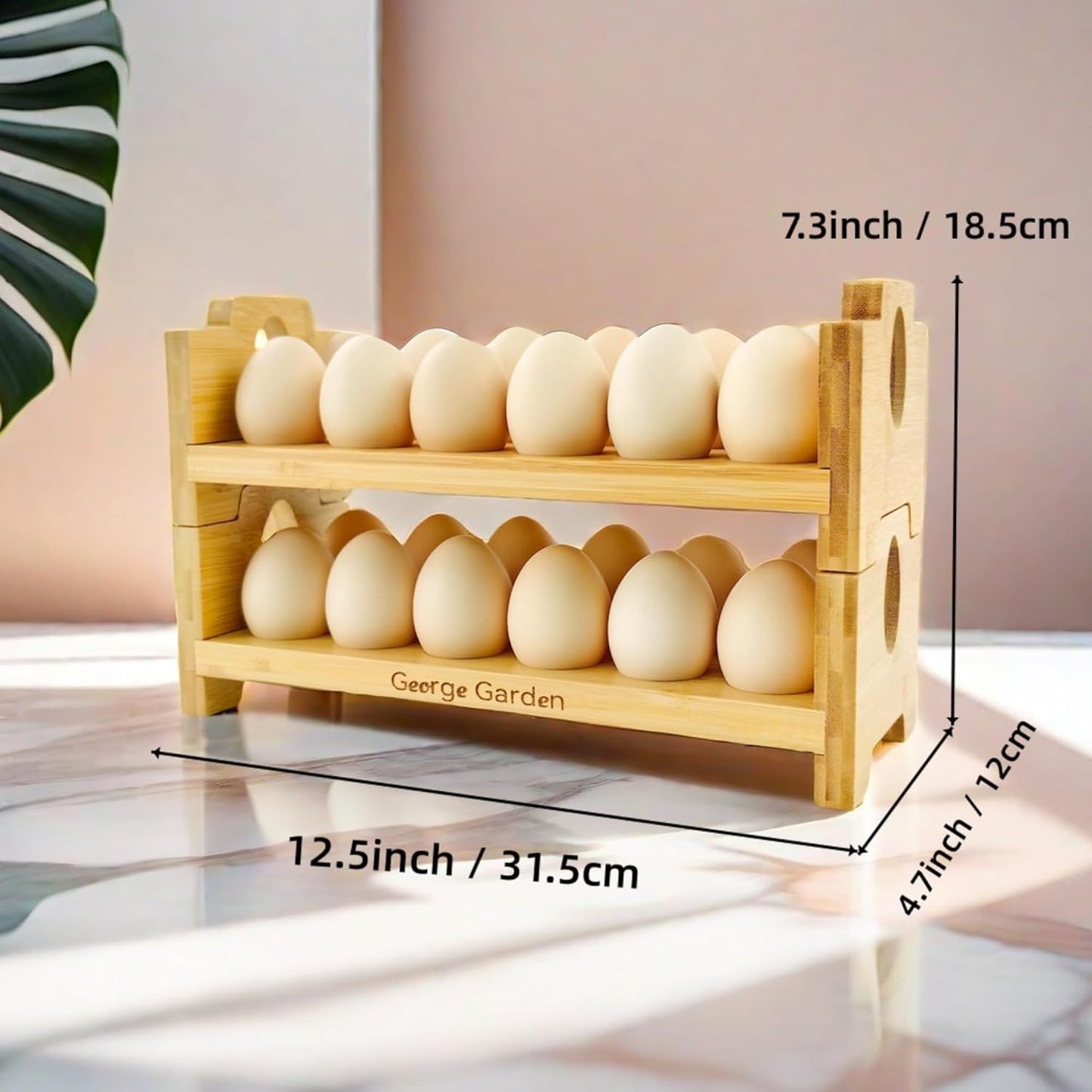 Bamboo Egg Holder Countertop - Stackable Design for 24 Eggs, Farm Fresh Egg Organizer Display Stand, Wooden Chicken Egg Storage Kitchen Counter Top Rack, Fits Duck, Turkey, Chicken Eggs