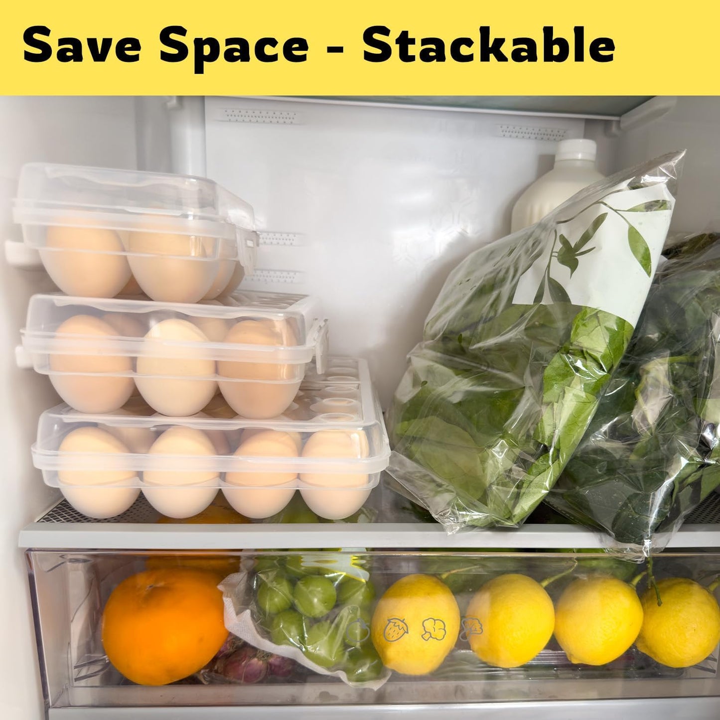 Egg Holder Camping, Egg Holder for Fridge, Egg Organizer for Refrigerator, Portable Egg Tray with Lid, Stackable Egg Storage with Safety Buckle, 15 Grid Egg Container, Clear White