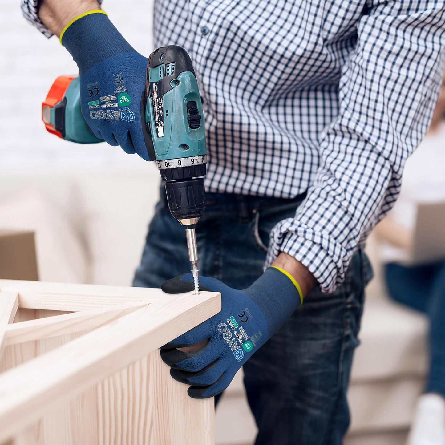 KAYGO Safety Work Gloves MicroFoam Nitrile Coated, 3 Pairs KG18NB,Seamless Knit Nylon Glove for Men and Women, Ideal for Automotive,Warehouse,Construction (L, Dark Blue)