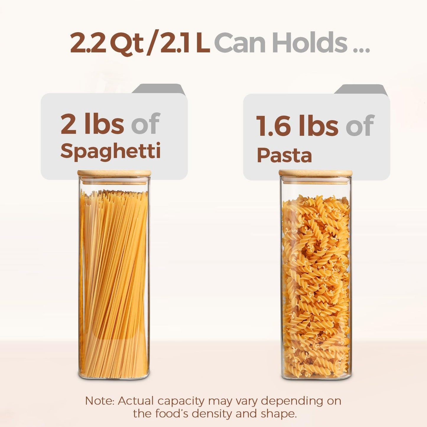 ComSaf Glass Spaghetti Pasta Storage Containers with Lids 2.2 Qt Set of 3, Tall Clear Airtight Food Storage Jar with Lid for Noodles Flour Oat Cereal Sugar Beans, Sqaure Spaghetti Pantry Containers