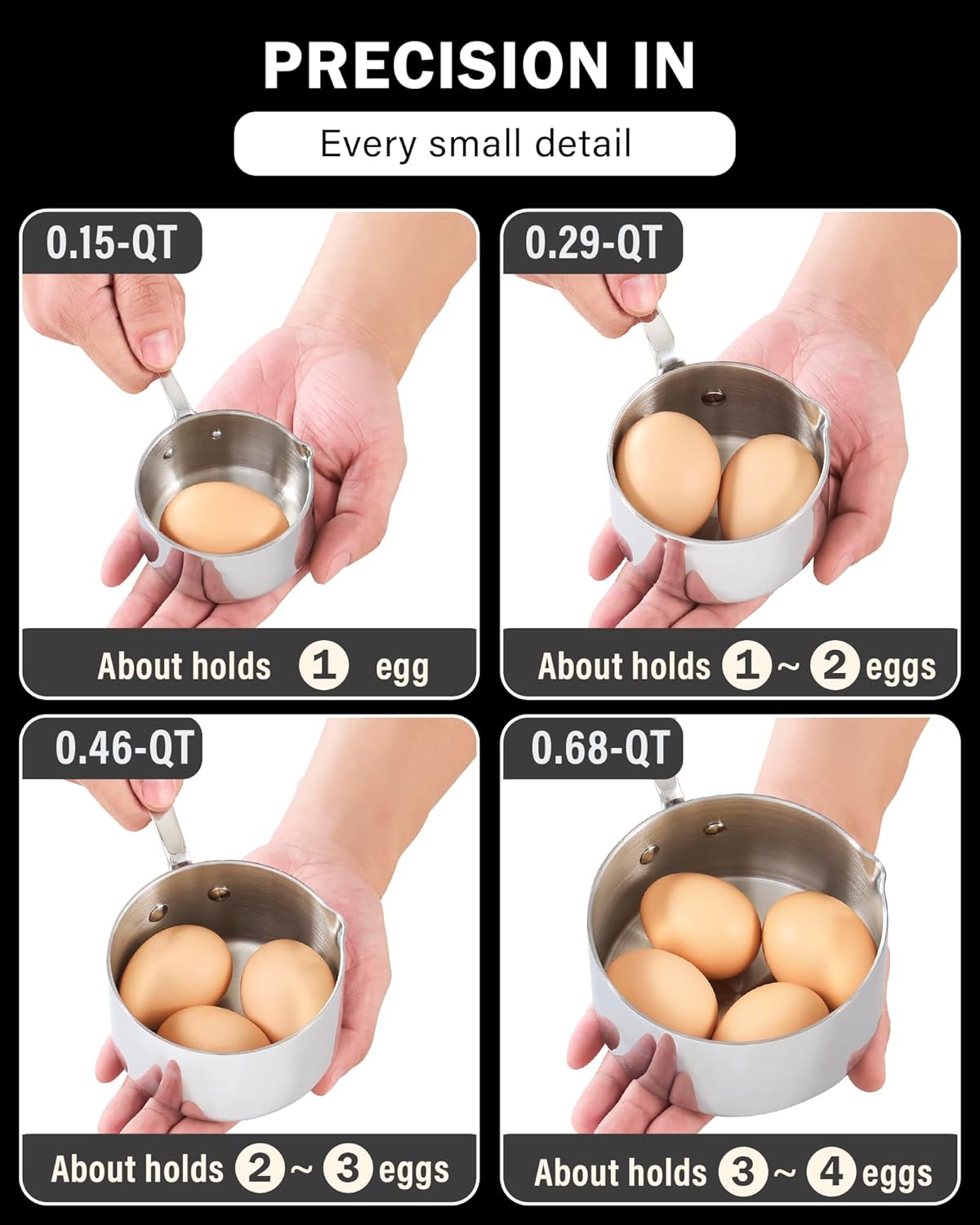 Cooks Standard Stainless Steel Butter Warmer Pot Set, 0.15/0.29/0.46/0.68 QT Multi-Ply Clad Small Sauce Pans, Mini Butter Chocolate Milk Melting Pot with Pour Spout, 4-Piece