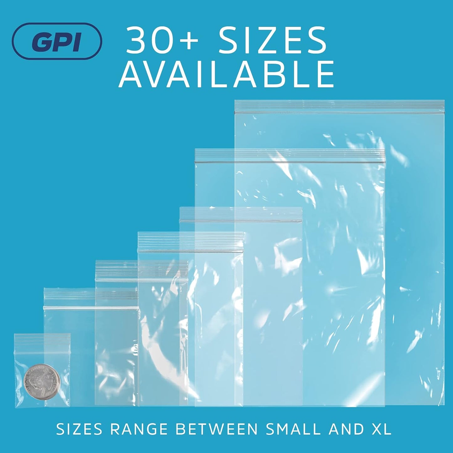 GPI PACK of 500, 2 Gallon, 13" x 15", CLEAR PLASTIC RECLOSABLE ZIP BAGS - Bulk 2 mil, Large, Strong & Durable Poly Baggies with Resealable Zip Top Lock for Travel, Storage, Packaging & Shipping.