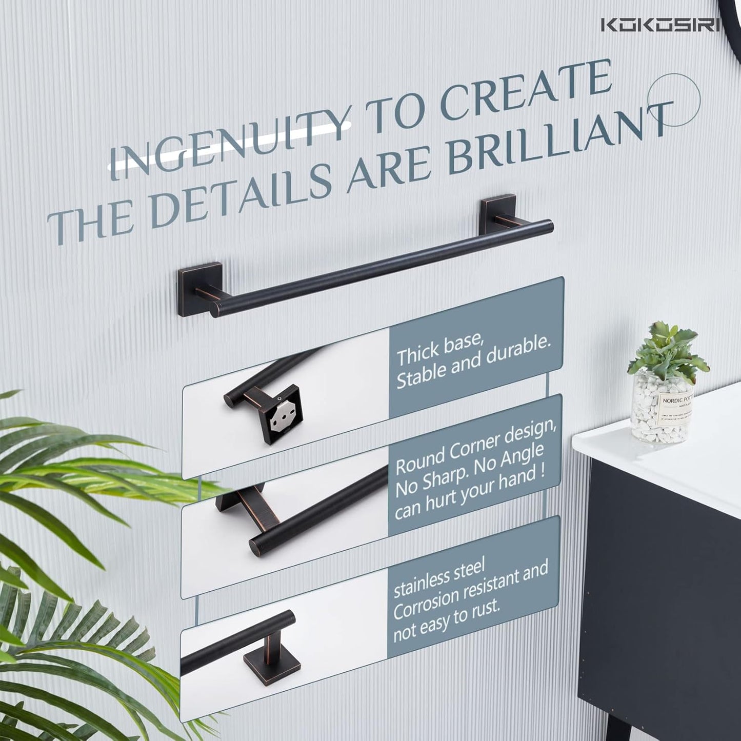 KOKOSIRI Towel Bar Bathroom Towel Holder for Bath Kitchen Cabinet Towel Rails 20 Inch Oil Rubbed Bronze Stainless Steel B4005ORB-L20