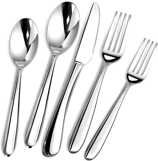 Heavy Duty Silverware Set for 6, 30 Piece Premium Stainless Steel Flatware Utensils Cutlery Set Including Steak Knife Fork and Spoon, Dishwasher Safe, Gift Package for Wedding Housewarming