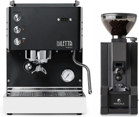 Diletta Mio Espresso Machine (Black) and Eureka Mignon Notte Grinder Bundle