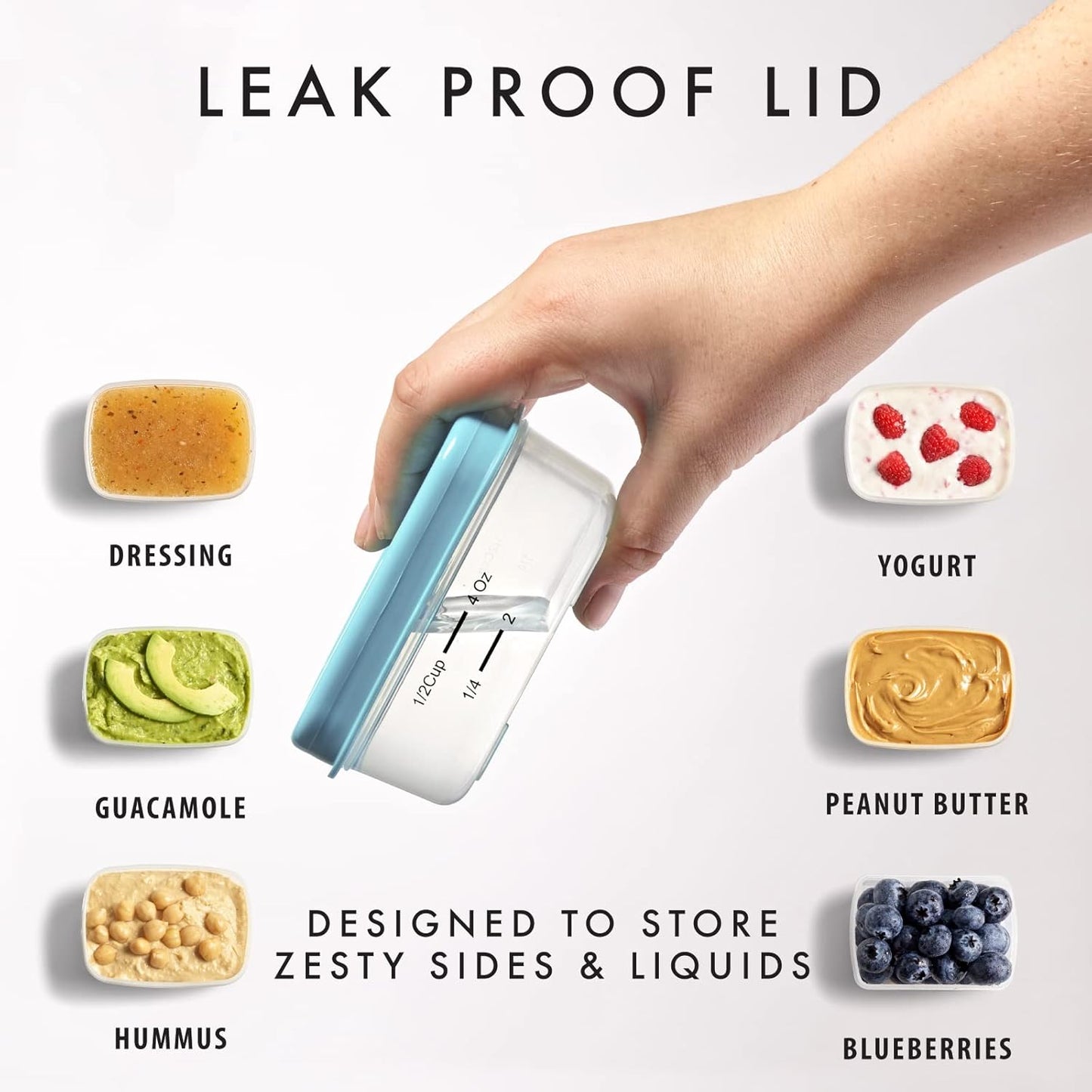 Fit & Fresh Small Plastic Containers With Lids 4 oz, Snack Containers for Adults and Kids, Reusable Leakproof Dressing and Condiment Containers, Multicolor, 5PK, Light