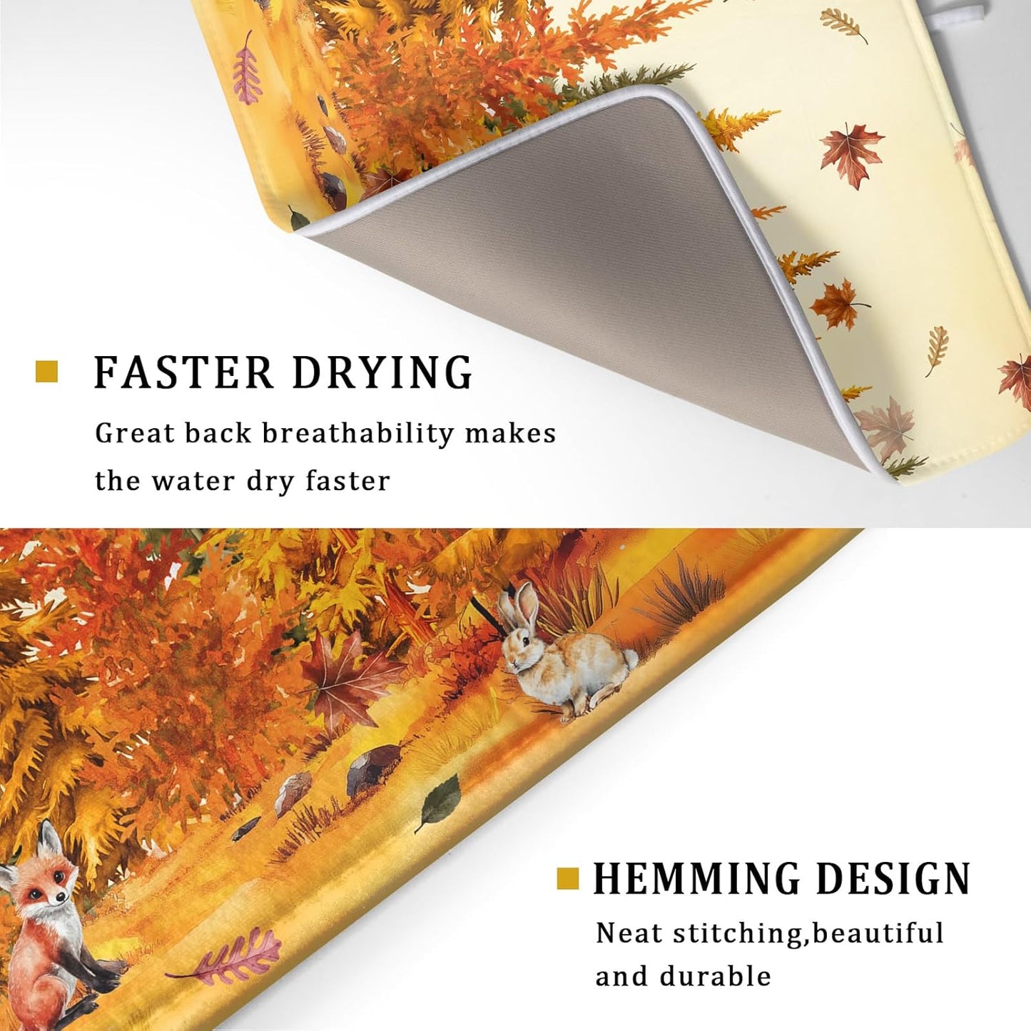 Autumn Forest Dish Drying Mat - Welcome Fall Fox Drying Pad for Counter Wildlife Dish Drainer Mat Cabin Animal Kitchen Accessories 18 X 24 Inch