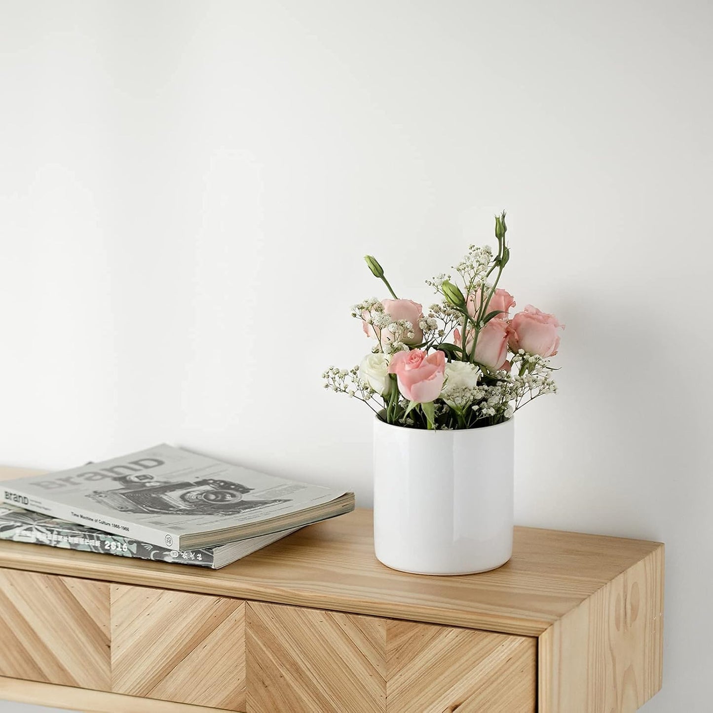 DOWAN Kitchen Utensil Holder, Utensil Holder for Countertop, Utensil Crock with Table-Protection Cork Mat, Handmade DIY Gifts, Farmhouse Kitchen Decor, Cream White