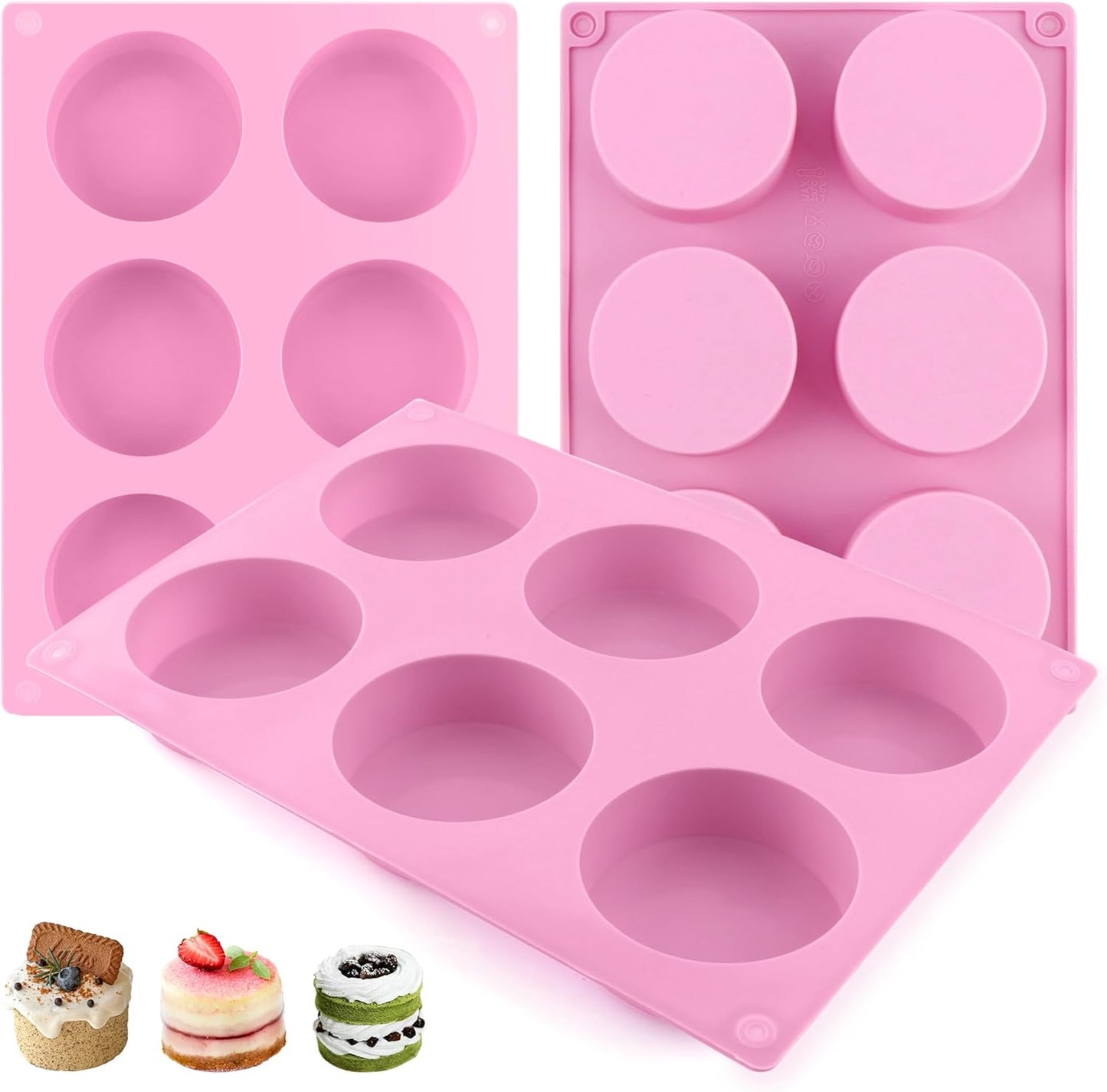 3-Pack Jumbo 6-Cup Silicone Muffin Pan Silicone Muffin Pan - Non-Stick Baking Mold for Cupcakes, Cornbread, Eggs - Pink