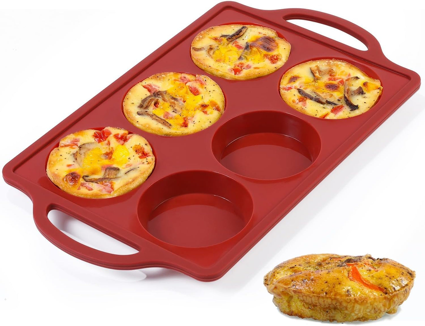 CAKETIME Muffin Top Pan, 3 Inch Metal Reinforced Frame Silicone Egg Molds for Breakfast Sandwiches Non Stick Round Silicone Egg Pan for Baking English Muffins, Whoopie Pies, Corn Bread, Tarts Brown