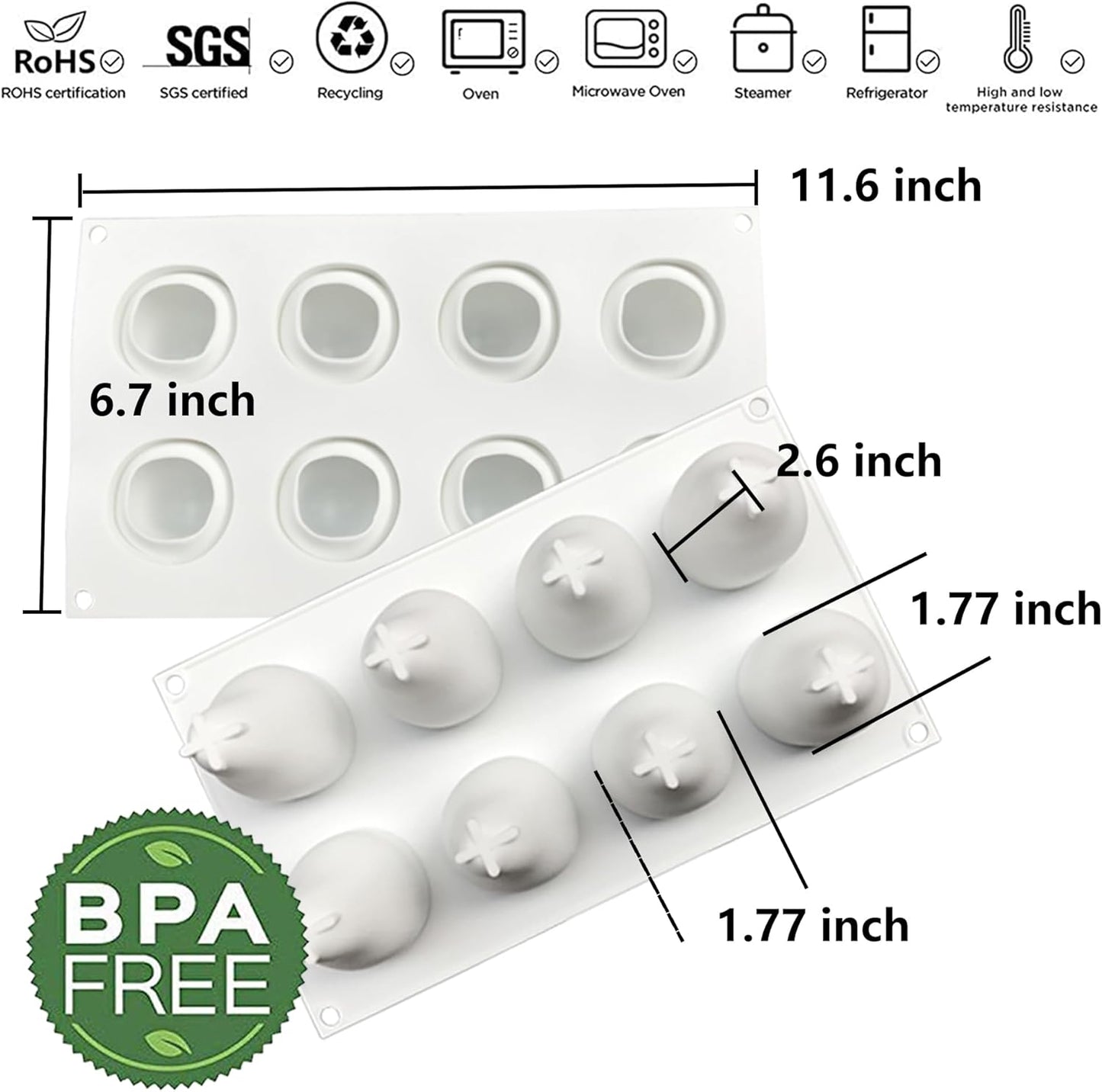 OCPO KITCHEN 3D Pear Silicone Mold for Baking Mousse Cake French Dessert Pastry Chocolate Pudding Cupcake, Non-Stick and Easy Release, Pear Shaped (8-Cavity)