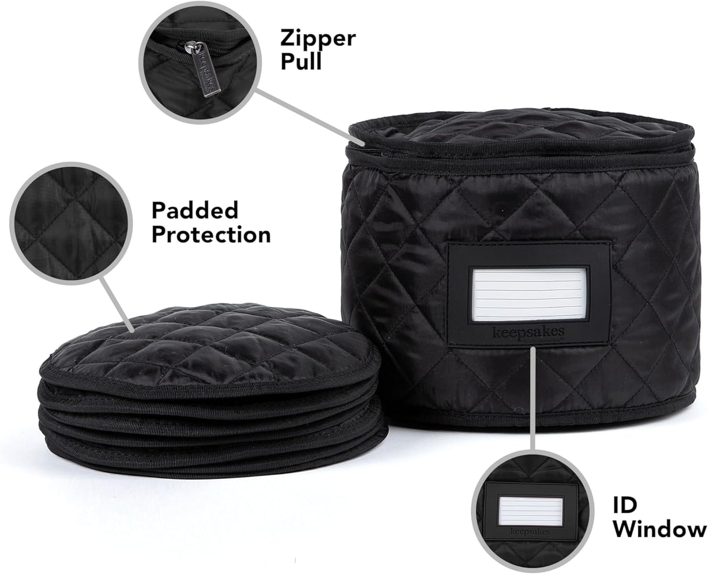 Covermates Keepsakes - Dish Storage - Padded Protection - ID Window - Stain Resistant - Machine Washable - China Storage, Black