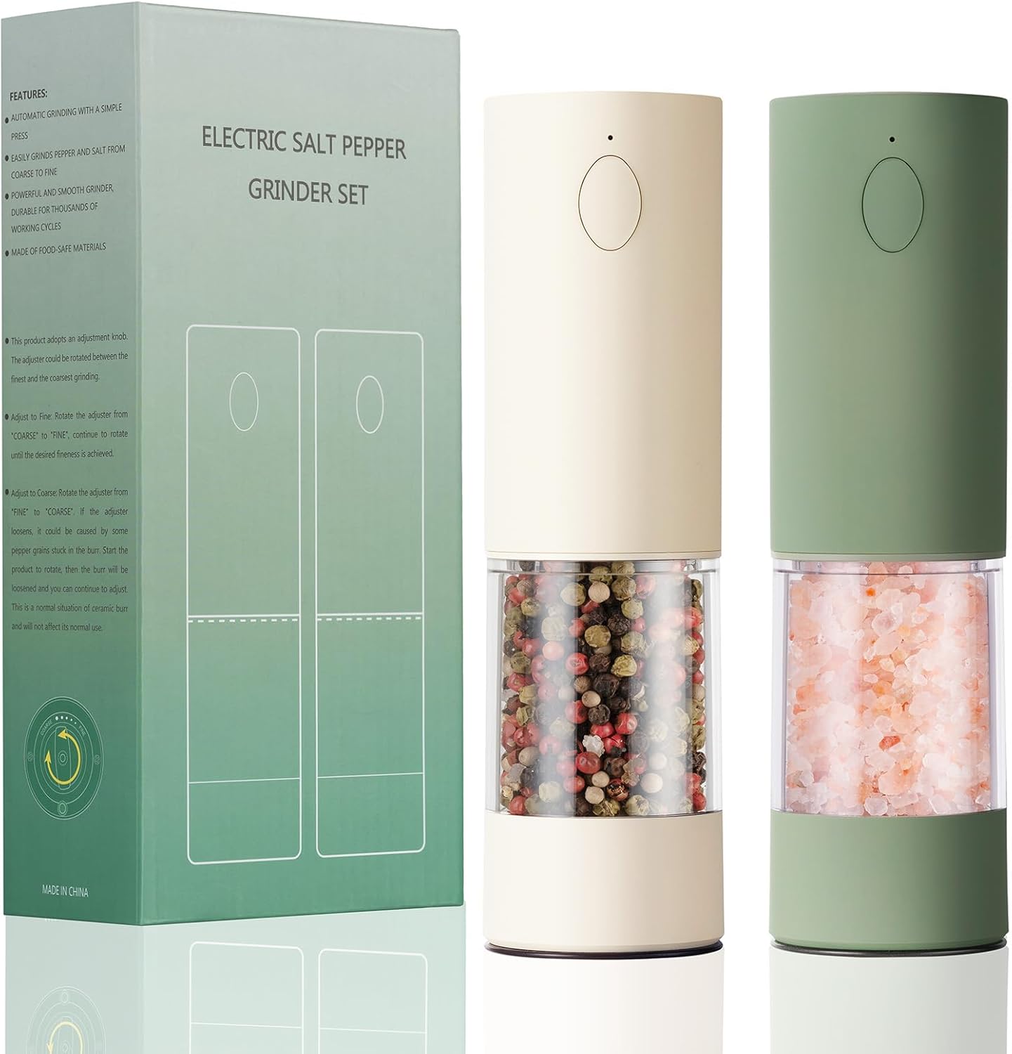 Electric Salt & Pepper Grinder Set (2 Pack) – USB Rechargeable, Adjustable Coarseness, One-Handed Operation with LED Light – Automatic Spice Mill Shaker for Kitchen, Dining, or Camping